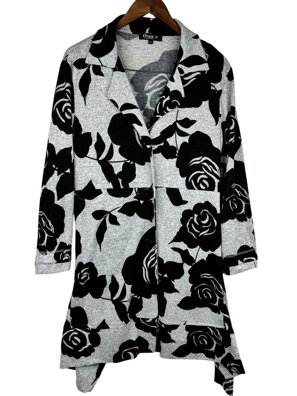 Orange Fashion Village Grey & Black Rose Print Tabbatha Classic Tunic Sweater